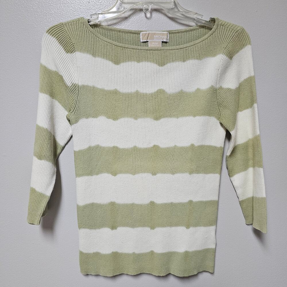 Michael Kors Women 3/4 Sleeve Sweaters Green White Stripe Size P/M